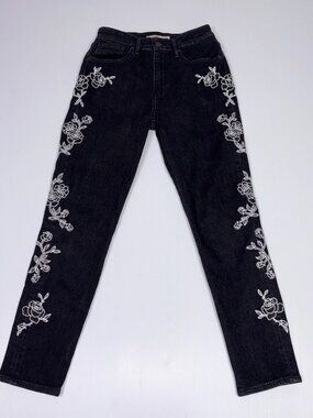 LEVI'S women's  black prenium jeans with embroidered flower size 27